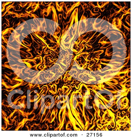Clipart Illustration of a Bursting Fiery Background Of Orange And Yellow Flames by KJ Pargeter