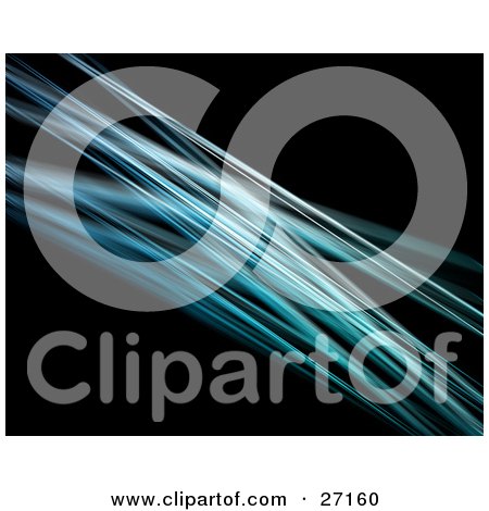 Clipart Illustration of a Blurred Blue And White Motion Lines Over A Black Background by KJ Pargeter