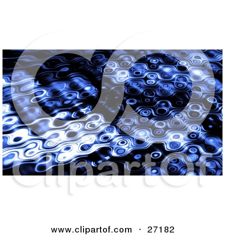Clipart Illustration of a Dark Blue Rippling Background Of Circles With Bright Light Reflecting Off Of The Surface by KJ Pargeter