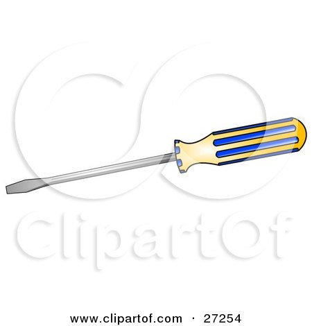Clipart Illustration of a Flathead Screwdriver Tool With A Yellow And Blue Handle by djart