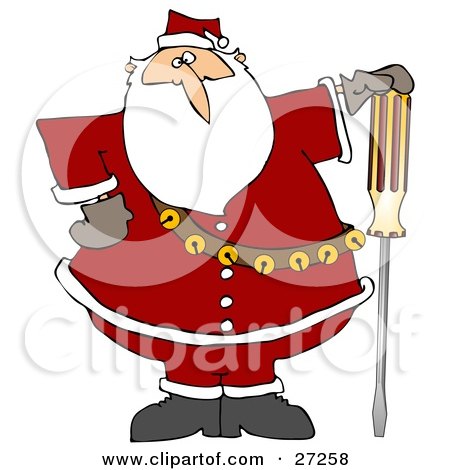 Clipart Illustration of Santa Claus In His Red Suit, Resting His Hand On Top Of A Flathead Screwdriver by djart