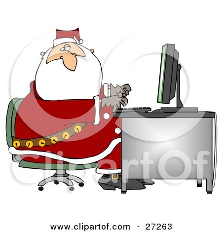 Clipart Illustration of Santa In His Suit, Typing On A Desktop Computer While Responding To Dear Santa Emails by djart
