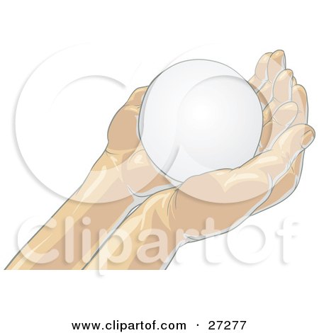 Clipart Illustration of a Blank White Orb Nestled In Gentle, Cupped Human Hands, On A White Background by Tonis Pan