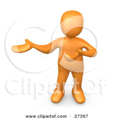 Orange Person Standing And Holding One Arm In Front Of Him And The Other Out To The Side Presenting Something Or Explaining Posters Art Prints By Interior Wall Decor