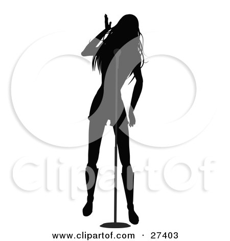 Clipart Illustration of a Silhouetted Female Singer On Stage, Singing With A Microphone During A Music Concert by elaineitalia