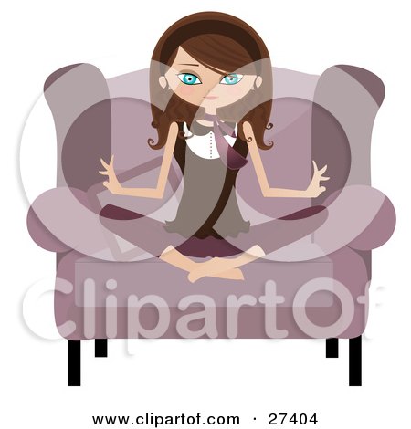 Clipart Illustration of a Calm Brunette Caucasian Woman Sitting Cross Legged In A Pink Chair And Meditating by Melisende Vector