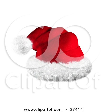 Clipart Illustration of a Realistic Looking Red Santa Hat With Puffy White Rim And A Ball At The Tip by Frog974