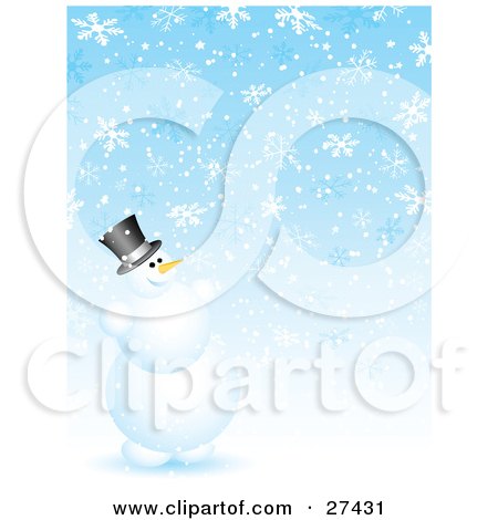 Clipart Illustration of Frosty The Snowman Smiling And Having Fun Playing In Snowflakes by KJ Pargeter