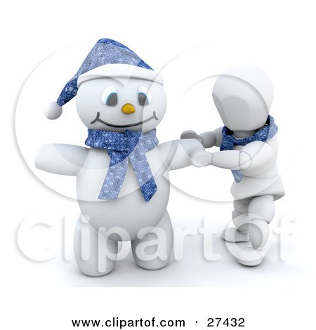 Clipart Illustration of a White Character Doing The Final Touches On His Snowman by KJ Pargeter
