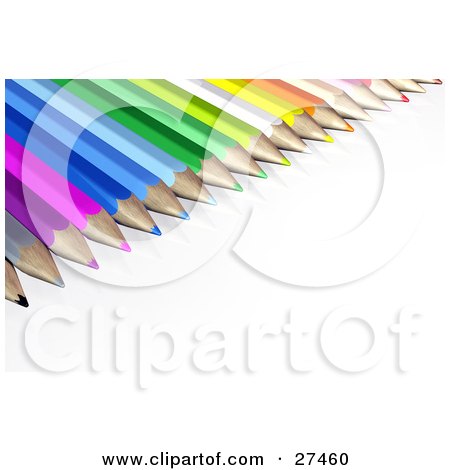 Clipart Illustration of a Bunch Of Color Pencils With Sharpened Tips Resting In A Row On A White Surface by Frog974
