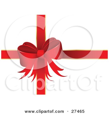 Clipart Illustration of a Big Red Bow And Ribbons Adorning A White Christmas, Valentines Day Or Anniversary Gift by KJ Pargeter