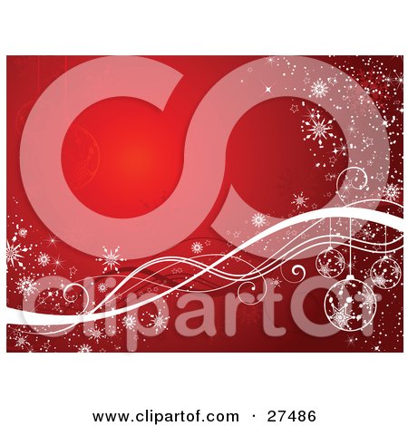 Clipart Illustration of a Red Background With Ornaments, Waves And Snowflakes In White by KJ Pargeter