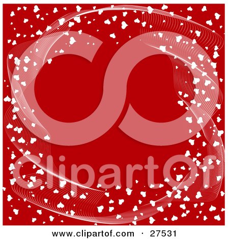 Clipart Illustration of a Solid Red Background Bordered By White Waves And Hearts by KJ Pargeter