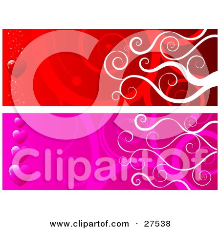 Clipart Illustration of Red And Pink Website Headers With Hearts, Vines And Scrolls by KJ Pargeter