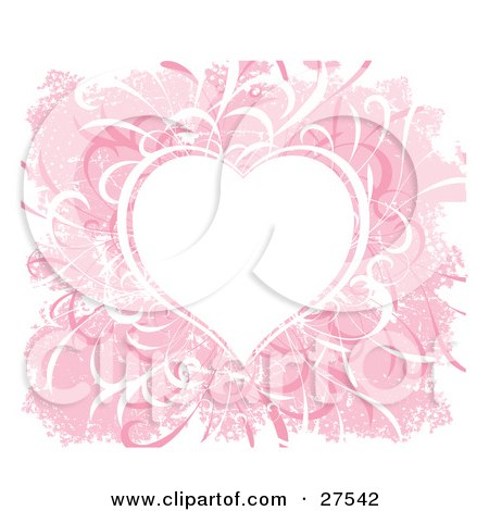 Clipart Illustration of a Pink Heart Background With Vines And Grunge Dots by KJ Pargeter