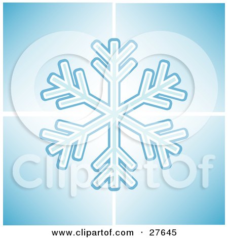 Clipart Illustration of a Large Icy Blue Snowflake Centered Over Four Squares by KJ Pargeter