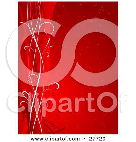 Clipart Illustration of a Red Vertical Background Of Hearts And White And Red Lines Along The Left Edge by KJ Pargeter