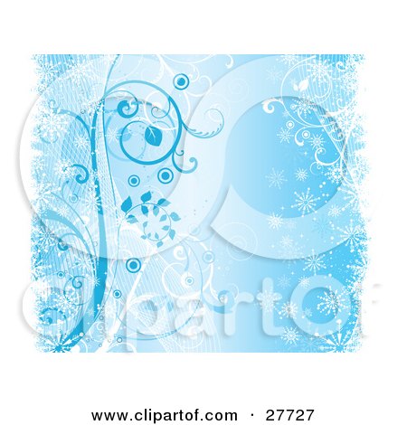 Clipart Illustration of a Light Blue Background With Snowflakes And Vines by KJ Pargeter