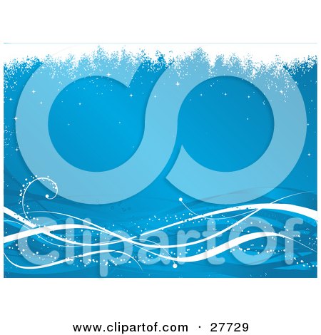 Clipart Illustration of a Wintry Blue Horizontal Background Of Snow And White And Blue Waves Along The Bottom, With White Grunge On The Top by KJ Pargeter
