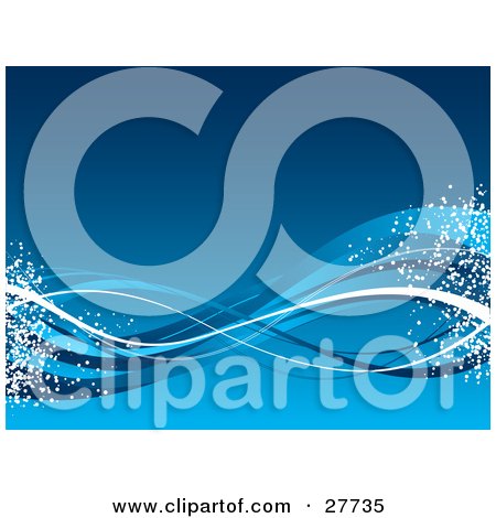 Clipart Illustration of a Wintry Blue Horizontal Background Of White And Blue Waves With Snow by KJ Pargeter