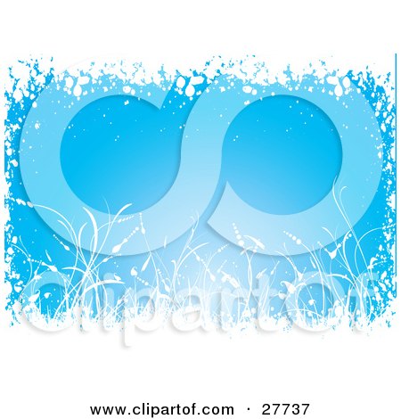Clipart Illustration of a Border Of a Horizontal Blue Winter Background Of Blue, Bordered By White Frosty Grasses And Snow by KJ Pargeter