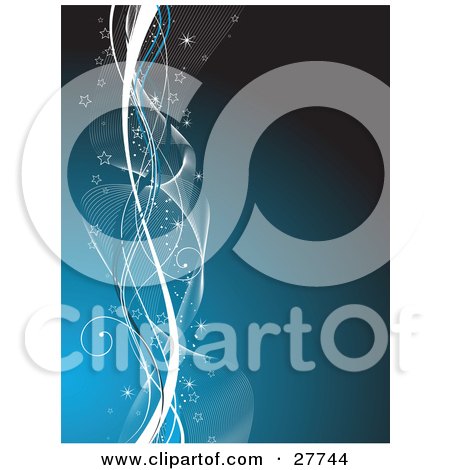 Clipart Illustration of a Gradient Blue Background With White Waves And Lines With Stars Along The Left Side by KJ Pargeter