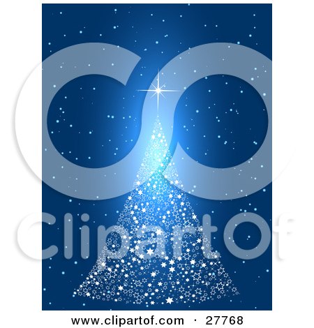 Clipart Illustration of a White Christmas Tree Made Of Stars, On A Blue Starry Night Background by KJ Pargeter