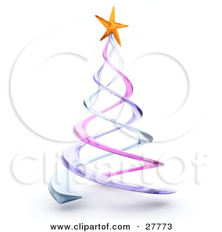 Clipart Illustration of a Short And Thick Pastel Purple, Blue And Pink Spiral Christmas Tree With A Yellow Star On Top by KJ Pargeter