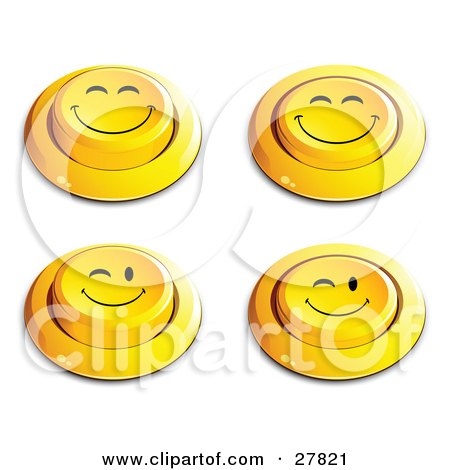 Clipart Illustration of a Set Of Four Yellow Push Buttons With Grinning And Winking Faces by beboy