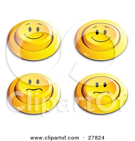 Clipart Illustration of a Set Of Four Yellow Push Buttons With Smiling And Nervous Faces by beboy