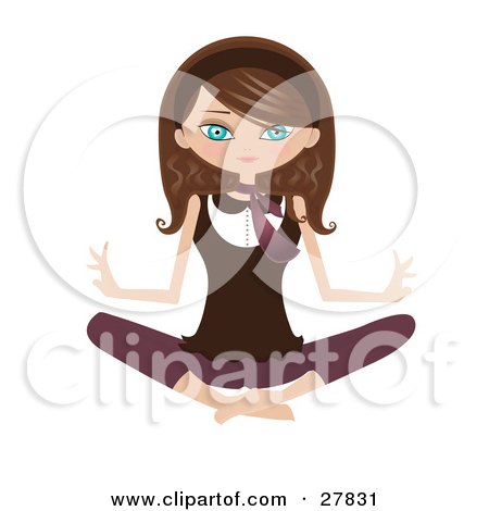 Clipart Illustration of a Happy Brunette Caucasian Woman Sitting On The Floor And Meditating by Melisende Vector