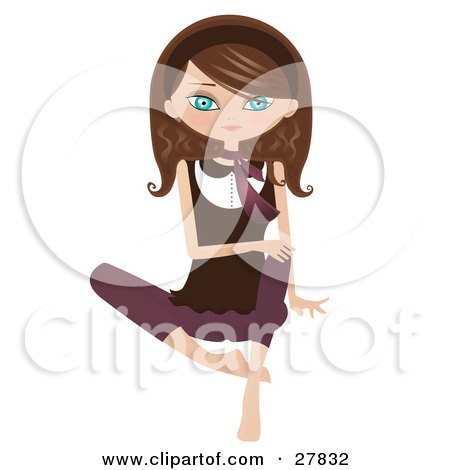 Clipart Illustration of a Happy Brunette Caucasian Woman Sitting On The Floor, Resting One Hand On Her Knee by Melisende Vector