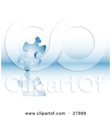 Clipart Illustration of a Gradient Blue And White Puzzle Piece On A Blue And White Background With A Reflection by KJ Pargeter