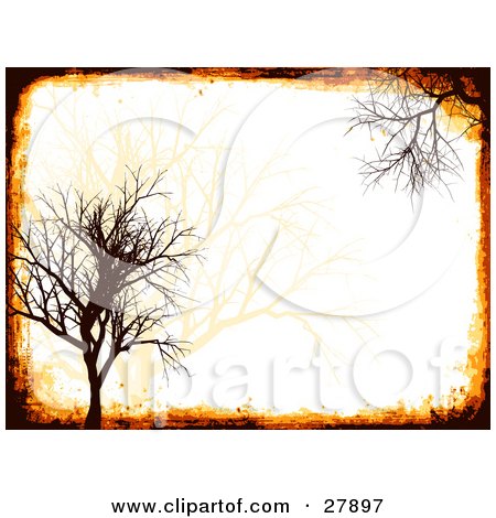 Clipart Illustration of a Silhouetted Bare Brown Tree With Grunge Over A Pale Orange Background by KJ Pargeter