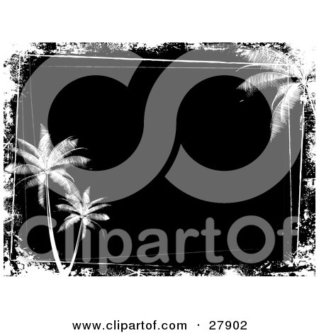 Clipart Illustration of a Black Background Bordered By White Grunge And Palm Trees by KJ Pargeter