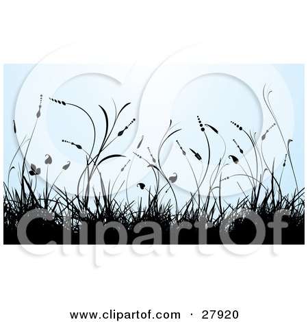 Clipart Illustration of a Pale Blue Background With Silhouetted Grasses by KJ Pargeter