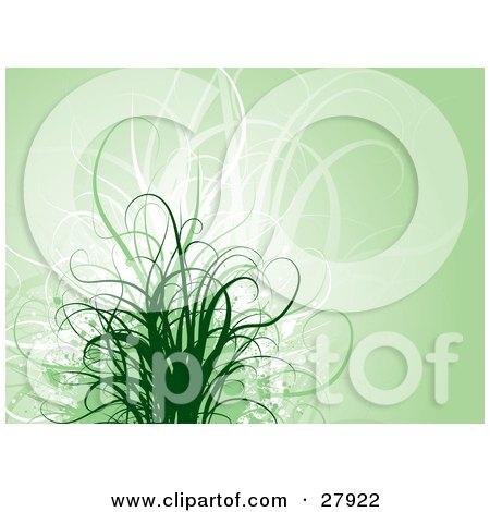 Clipart Illustration of White, Green And Faded Grasses Over A Pale Green Background by KJ Pargeter