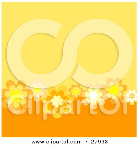 Clipart Illustration of a Two Toned Orange Background With Yellow, White And Orange Flowers by KJ Pargeter