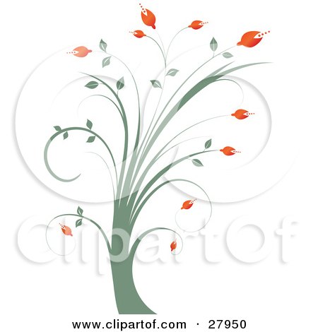 Clipart Illustration of a Tall Green Plant With Red Flowers by KJ Pargeter