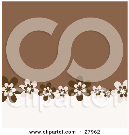 Clipart Illustration of a White And Brown Background With A Lower Border Of Brown Daisy Flowers by KJ Pargeter
