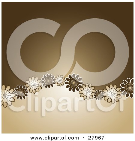 Clipart Illustration of a Row Of Beige And Brown Flowers Bordering The Wavy Edges Of Two Shades Of Brown by KJ Pargeter