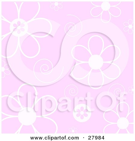 Clipart Illustration of White Daisy Flowers And Swirls Over A Pink Background by KJ Pargeter