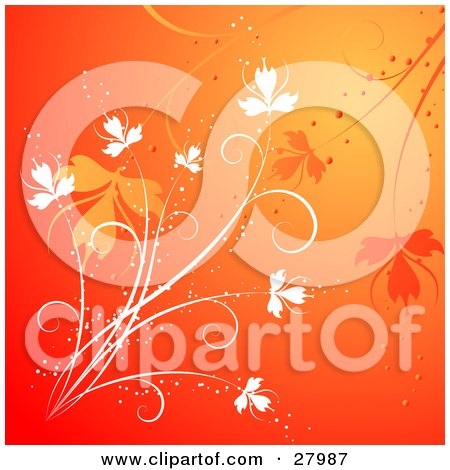 Clipart Illustration of a Gradient Orange And Red Background With White And Orange Flowers by KJ Pargeter