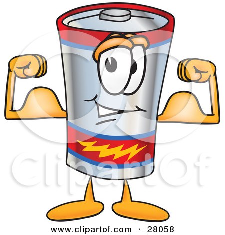 Clipart Illustration of a Battery Mascot Cartoon Character Flexing His Arm Muscles by Mascot Junction