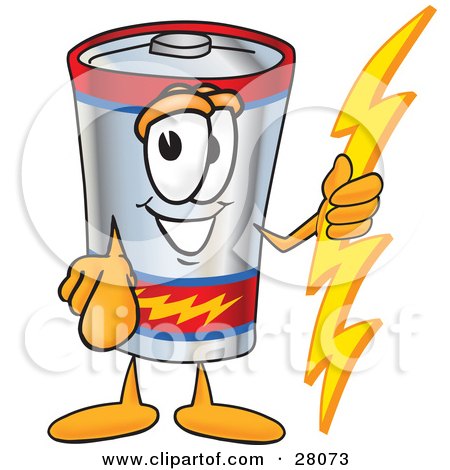 Clipart Illustration of a Battery Mascot Cartoon Character Holding A Bolt Of Energy And Pointing at the Viewer by Mascot Junction