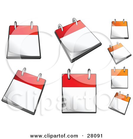 Clipart Illustration of a Set Of Orange And Red Flip Page Desk Top Calendars With Blank Pages by beboy