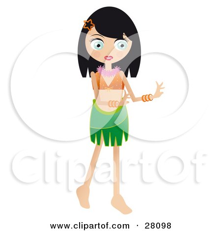 Clipart Illustration of a Pretty Black Haired Woman Hula Dancing In A Hawaiian Luau by Melisende Vector