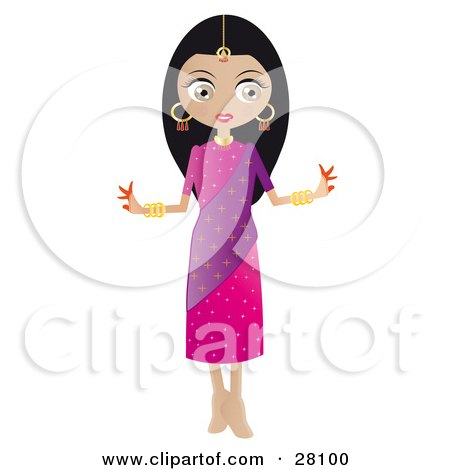 Clipart Illustration of a Pretty Black Haired Indian Bollywood Woman In A Pink And Purple Dress by Melisende Vector