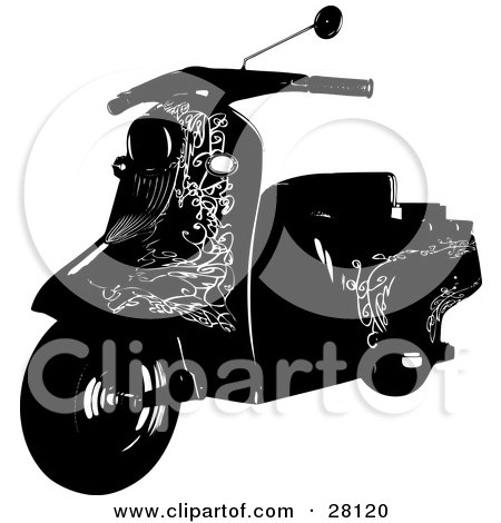 Clipart Illustration of a Black Silhouetted Scooter Bike With Elegant Designs by KJ Pargeter