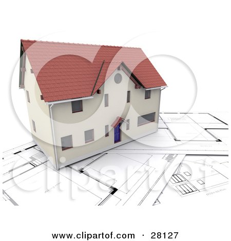 Clipart Illustration of a Complete Home Resting On Floor Plans by KJ Pargeter